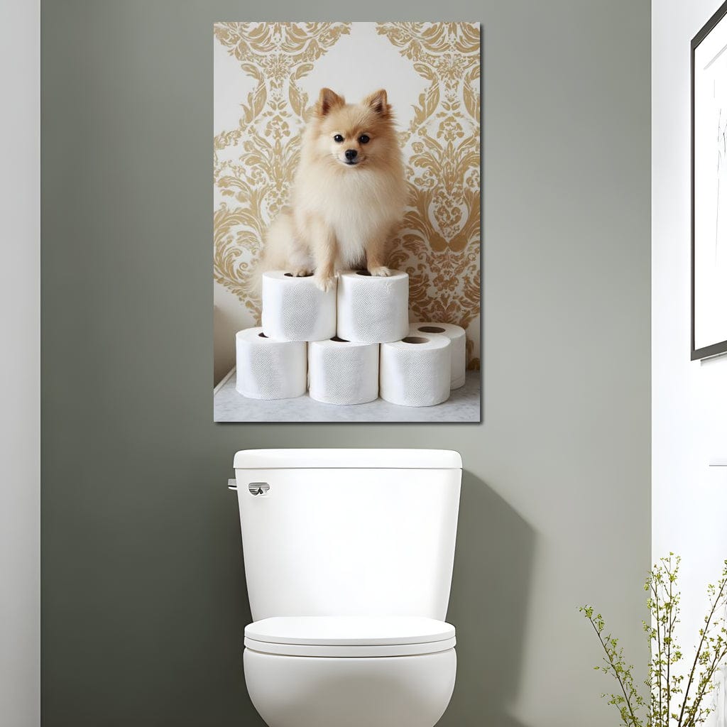 Pomeranian Toilet Tissue Throne Canvas Wall Art