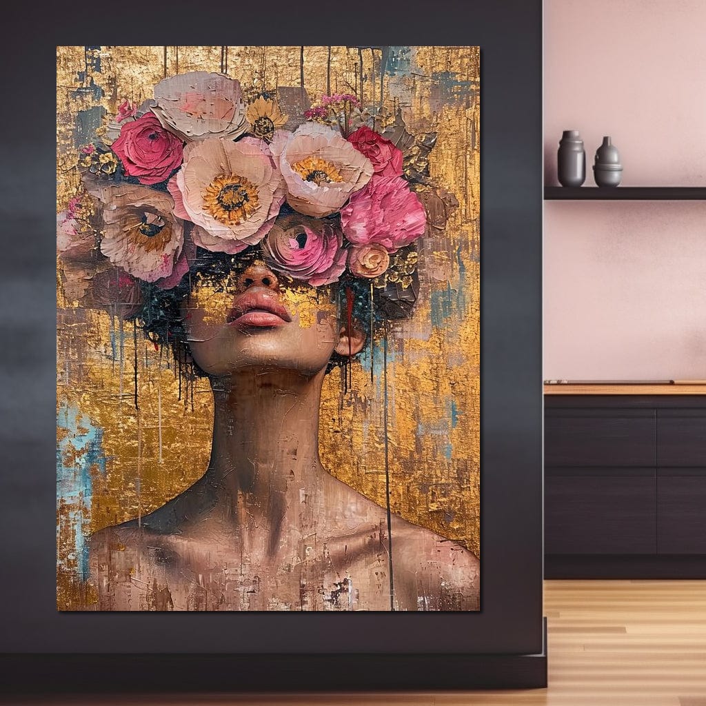 Golden Petals Hair Canvas Wall Art