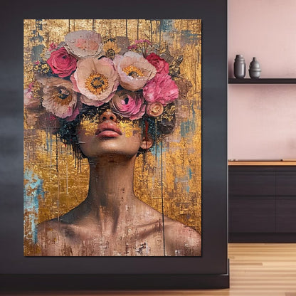 Golden Petals Hair Canvas Wall Art