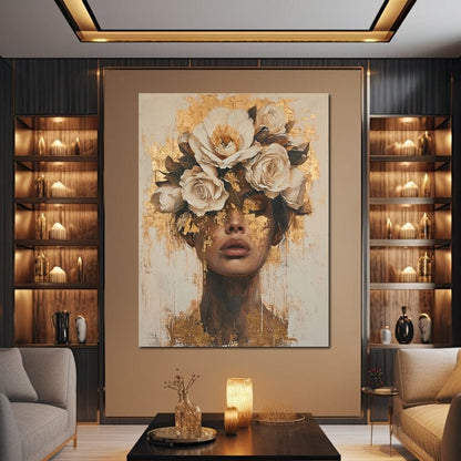 Golden Petal Visage Canvas Wall Art