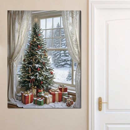 Christmas Tree by the Window Canvas Wall Art