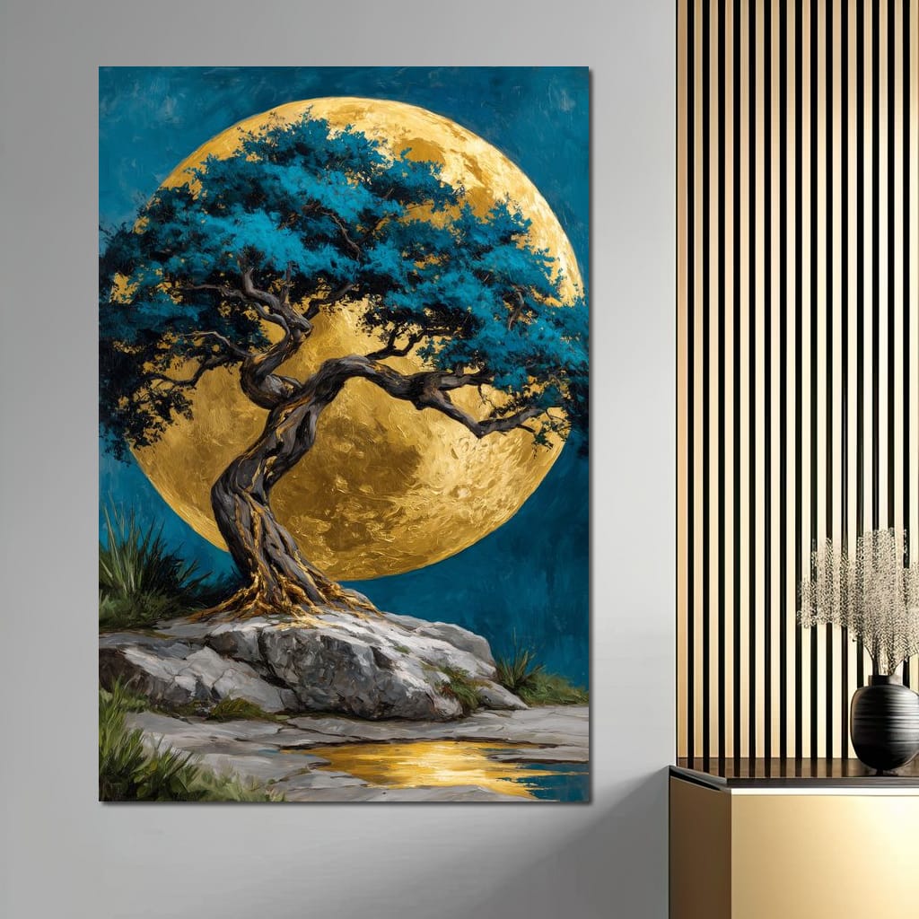 Golden Moonlit Tree Reverie Canvas Wall Art