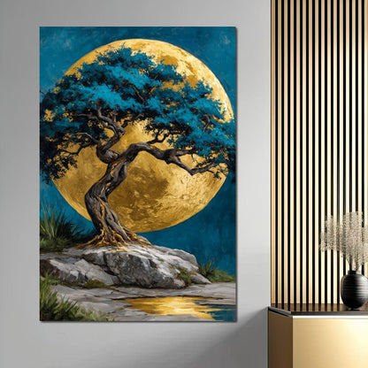 Golden Moonlit Tree Reverie Canvas Wall Art