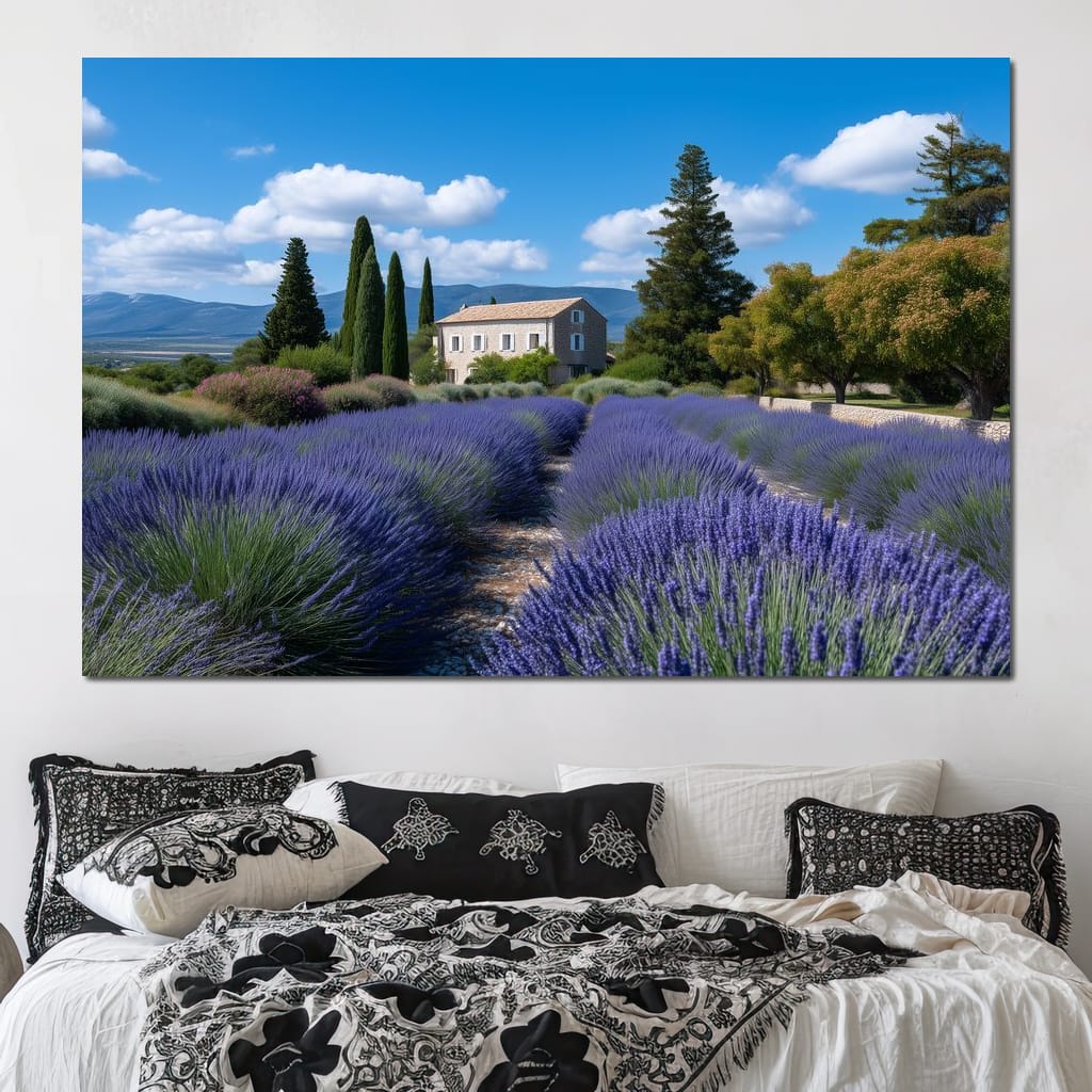 Provence Lavender Farmhouse Sky Canvas Wall Art
