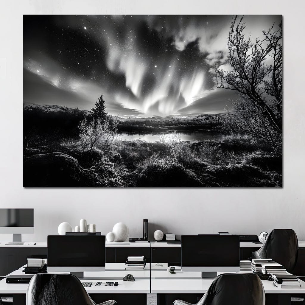 Monochrome Celestial Night's Embrace Canvas Wall Art