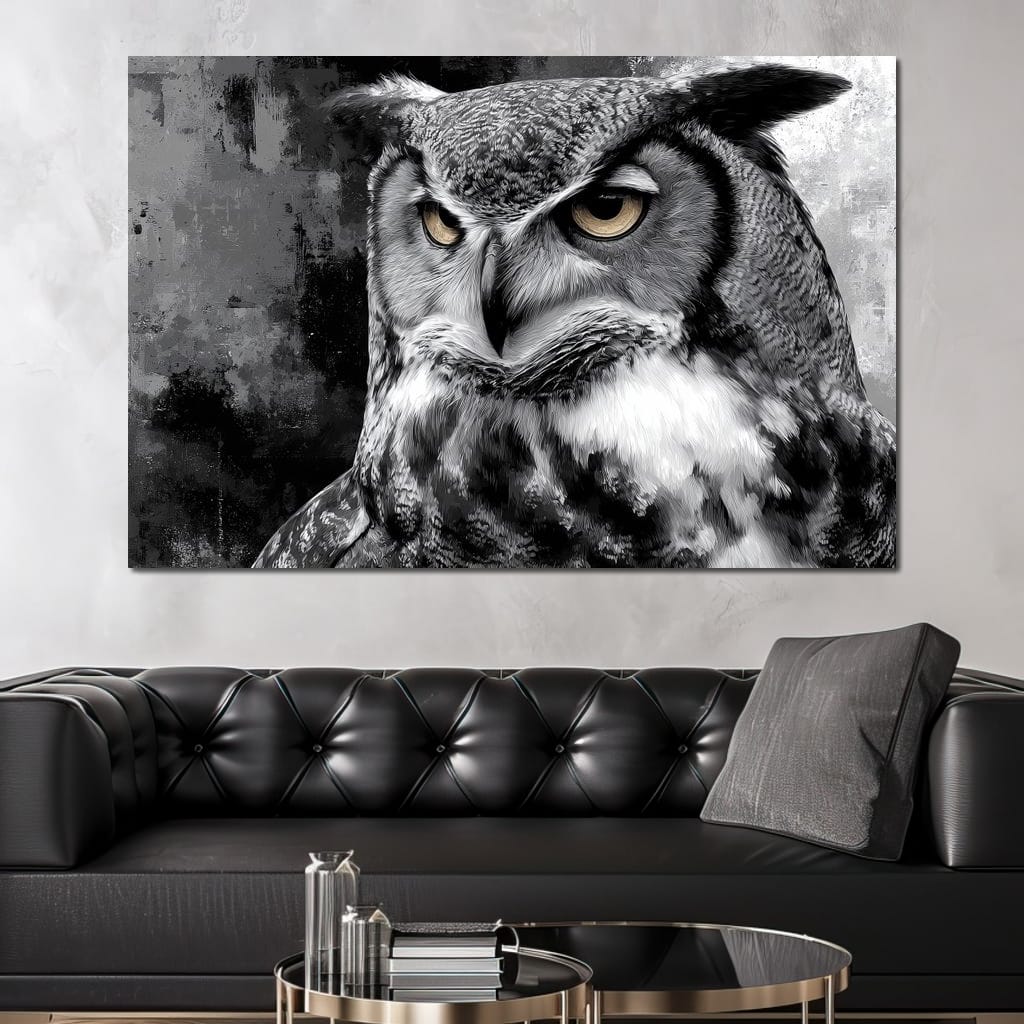 Noir Owl Golden Eyes Portrait Canvas Wall Art