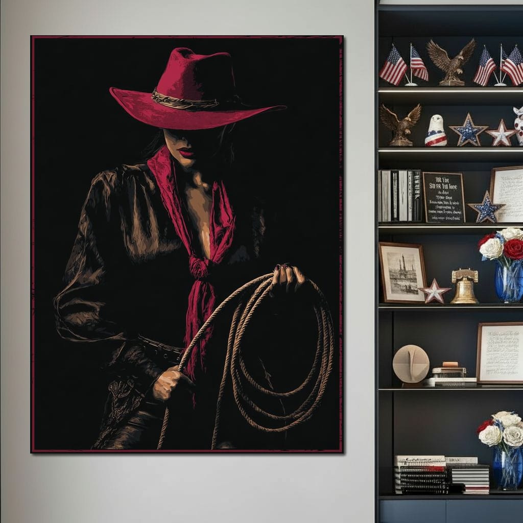 Midnight Cowgirl Red Hat Canvas Wall Art