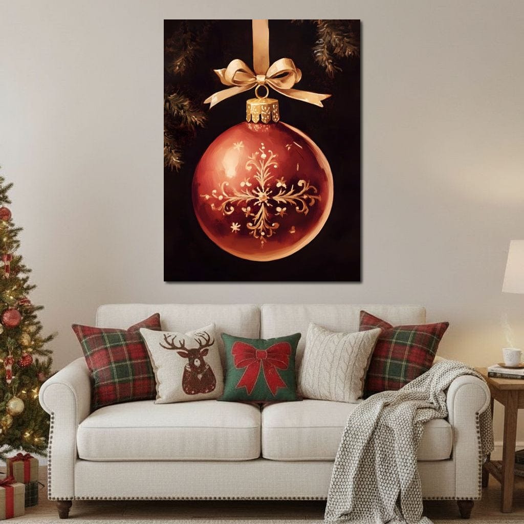 Classic Christmas Bauble Charm Canvas Wall Art