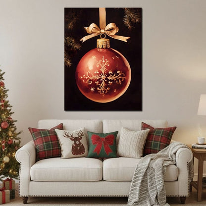 Classic Christmas Bauble Charm Canvas Wall Art