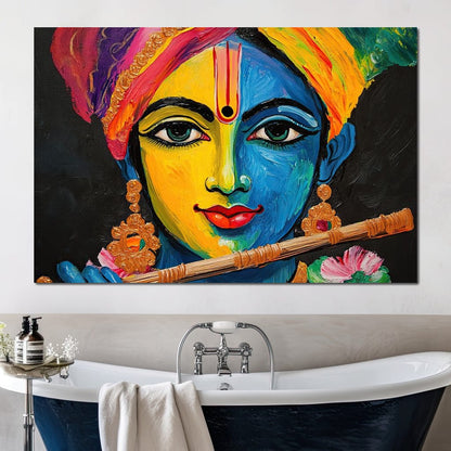 Divine Radiance of Vibrant Krishna Canvas Wall Art