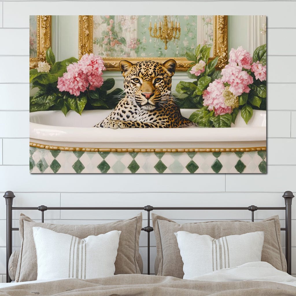 Leopard Luxe Floral Bathing Canvas Wall Art