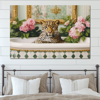 Leopard Luxe Floral Bathing Canvas Wall Art
