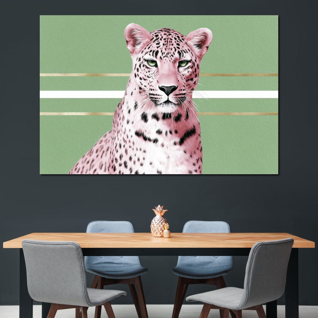 Pink Leopard Gold Line Portrait Canvas Wall Art