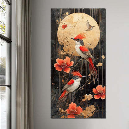 Golden Birds and Blossoms Fantasy Canvas Wall Art
