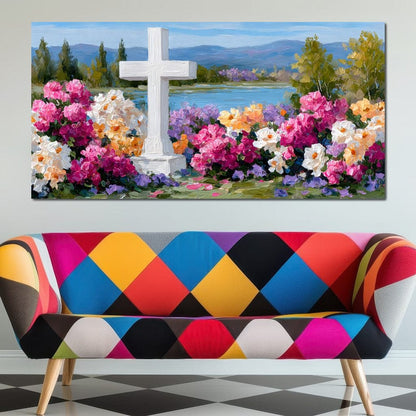 Garden Reverie by the Lake Canvas Wall Art