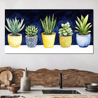 Succulent Symphony in Pots Canvas Wall Art