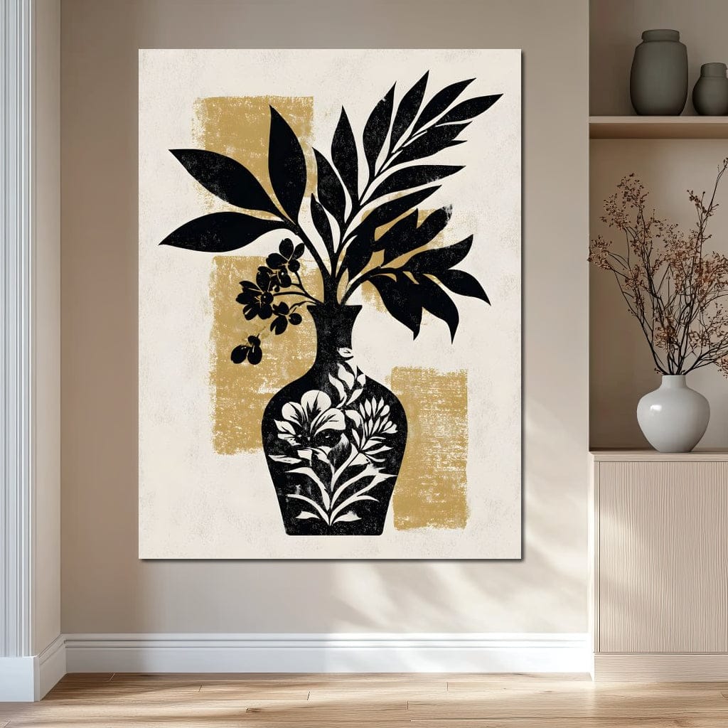Botanical Vase Silhouette Gold Canvas Wall Art