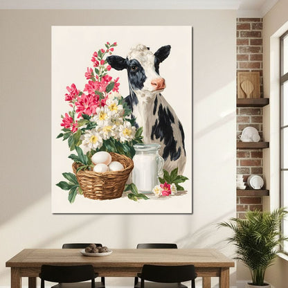 Farmhouse Cow Milk And Blooms Canvas Wall Art