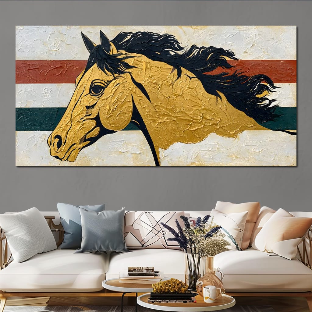 Golden Stallion Portrait Canvas Wall Art