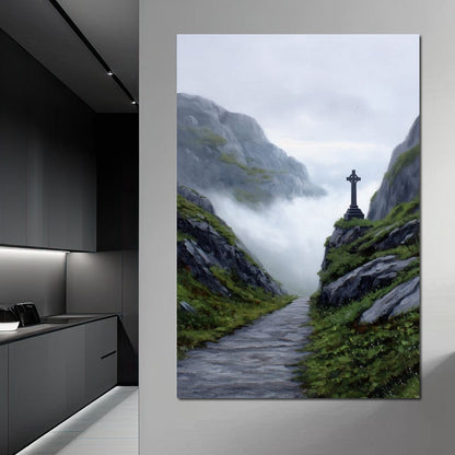 Misty Highland Cross Pathway Canvas Wall Art