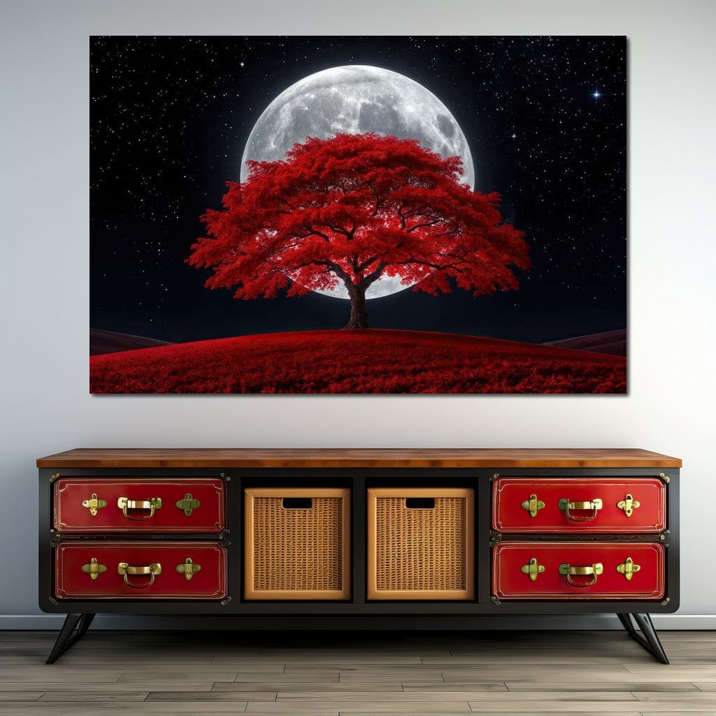 The Crimson Moon Tree Canvas Wall Art