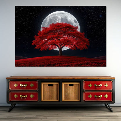 The Crimson Moon Tree Canvas Wall Art