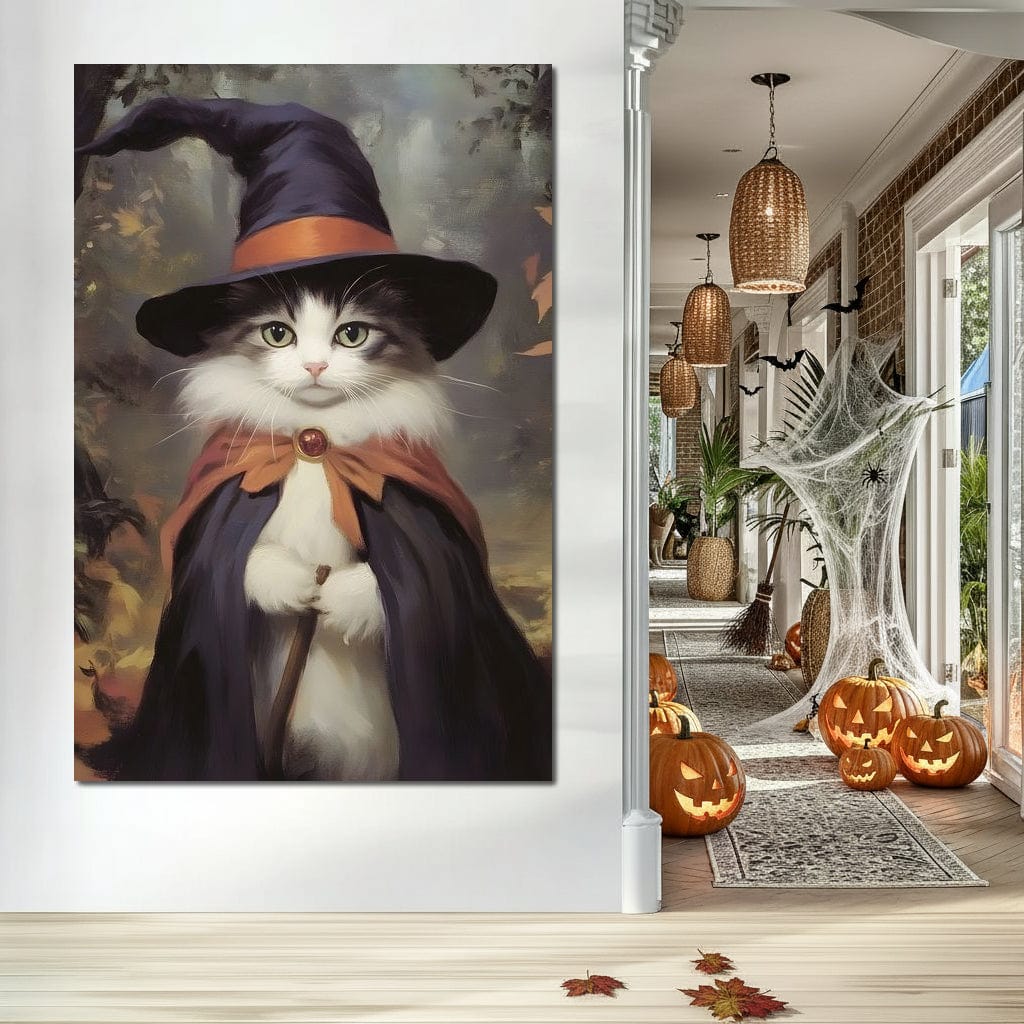 Enchanted Autumn Wizard Cat Canvas Wall Art