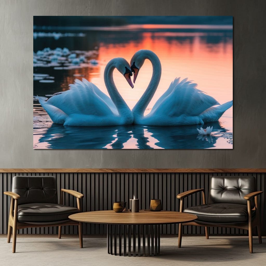 Swans In Love Canvas Wall Art