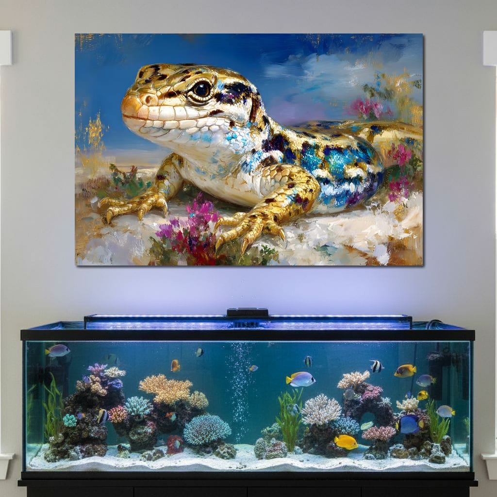 Golden Lizard Meadow Glow Canvas Wall Art