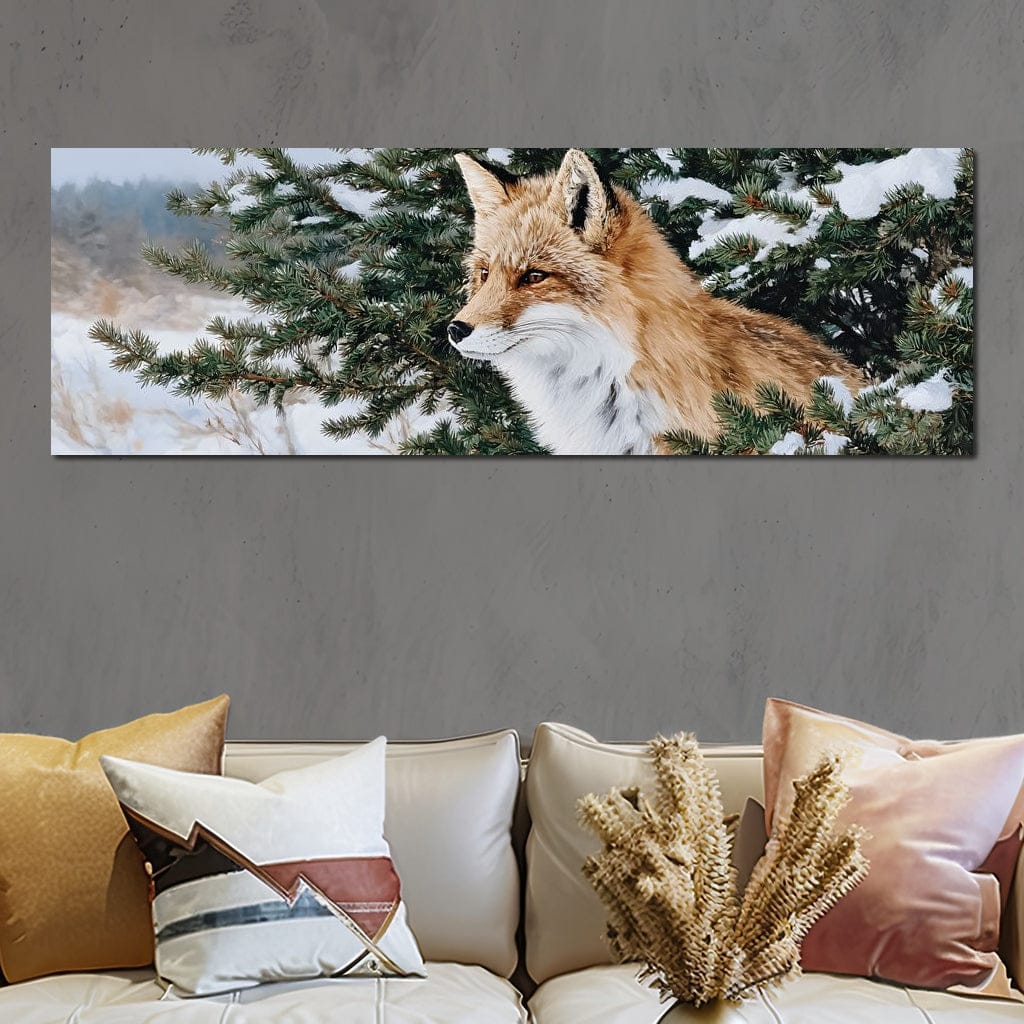 Winter Red Fox Pine Watcher Canvas Wall Art