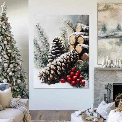 Snowy Pinecone Winter Gathering Canvas Wall Art