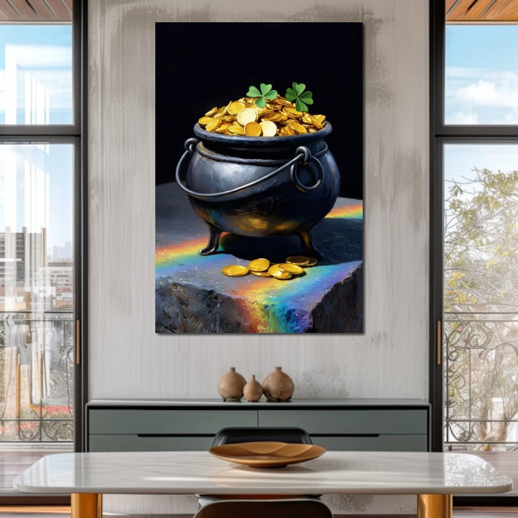 Lucky Clover Gold Cauldron Canvas Wall Art