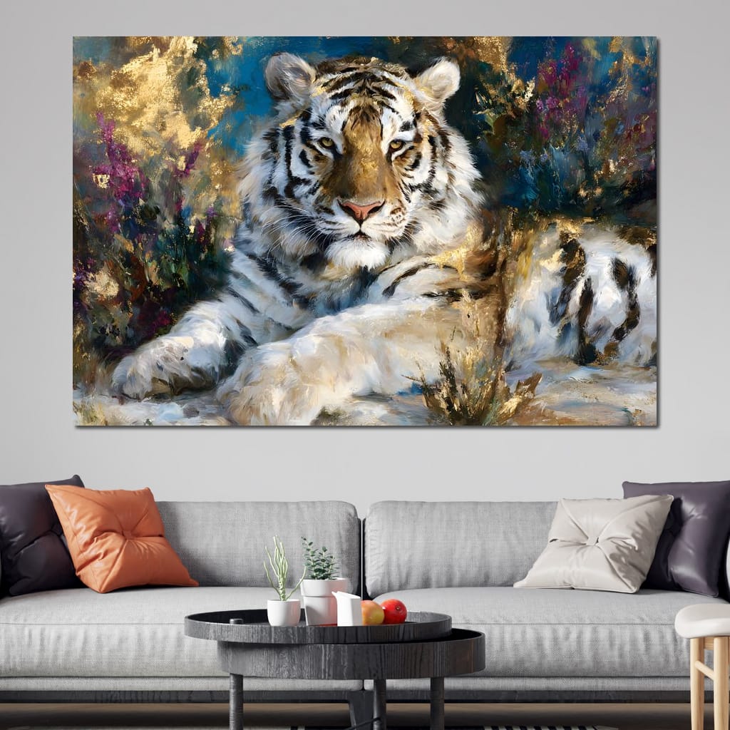Golden White Tiger Reverie Canvas Wall Art