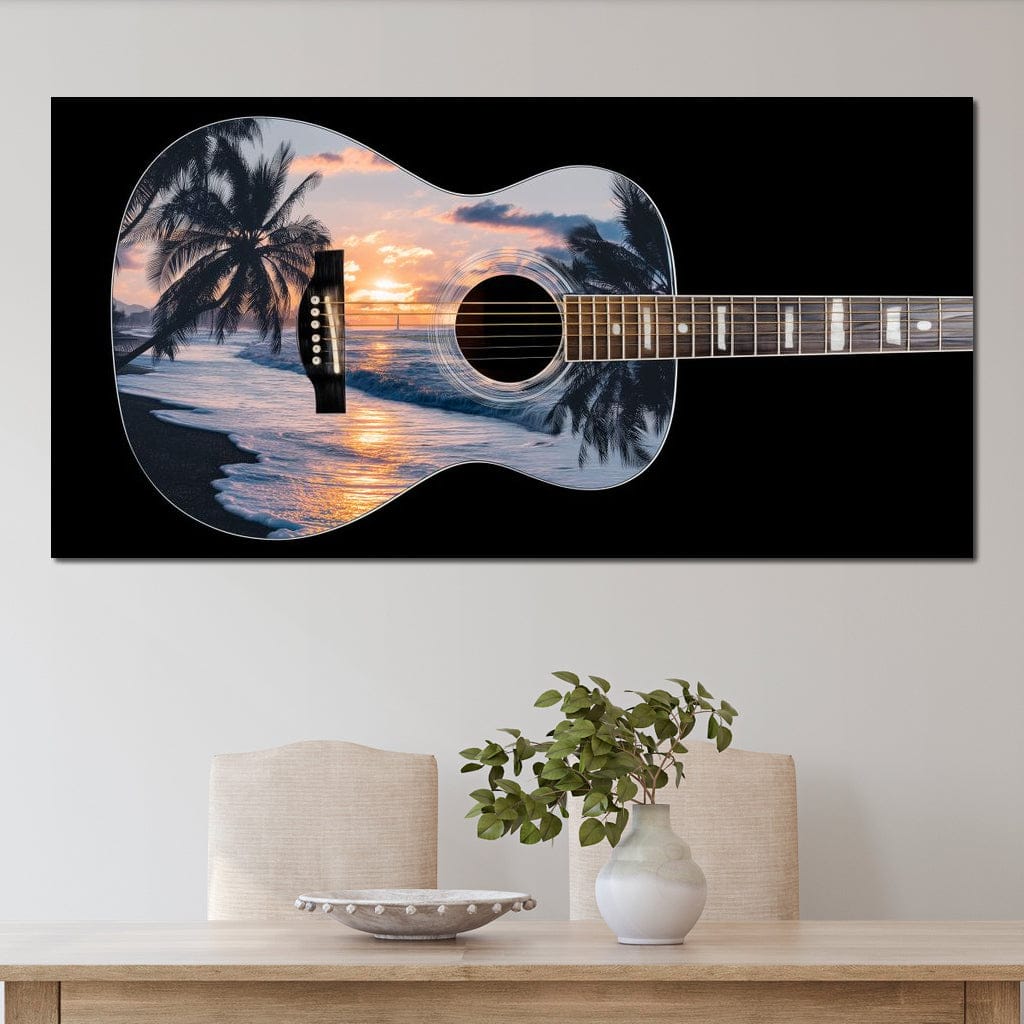 Tropical Sunset Guitar Dream Canvas Wall Art