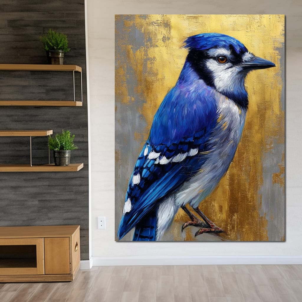 Golden Blue Jay Portrait Canvas Wall Art