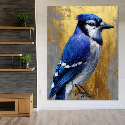 Golden Blue Jay Portrait Canvas Wall Art