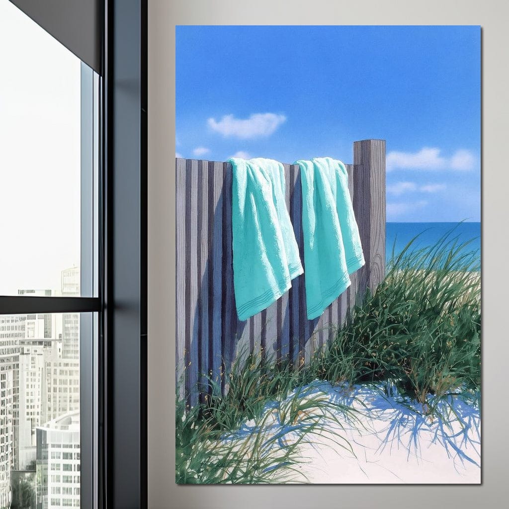 Coastal Towels On Dune Fence Canvas Wall Art