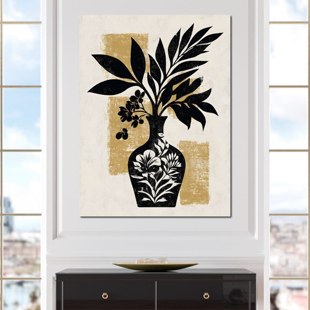 Botanical Vase Silhouette Gold Canvas Wall Art