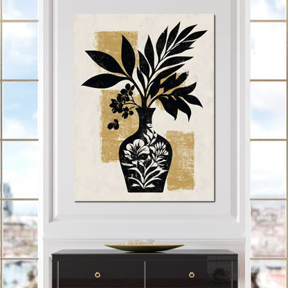 Botanical Vase Silhouette Gold Canvas Wall Art
