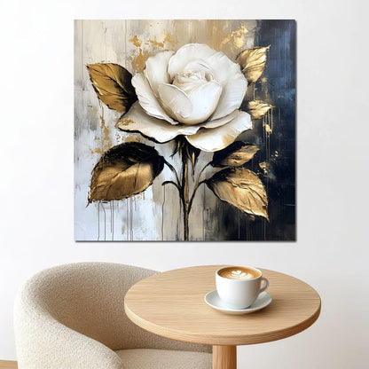 Golden Petals Against Contrast Canvas Wall Art