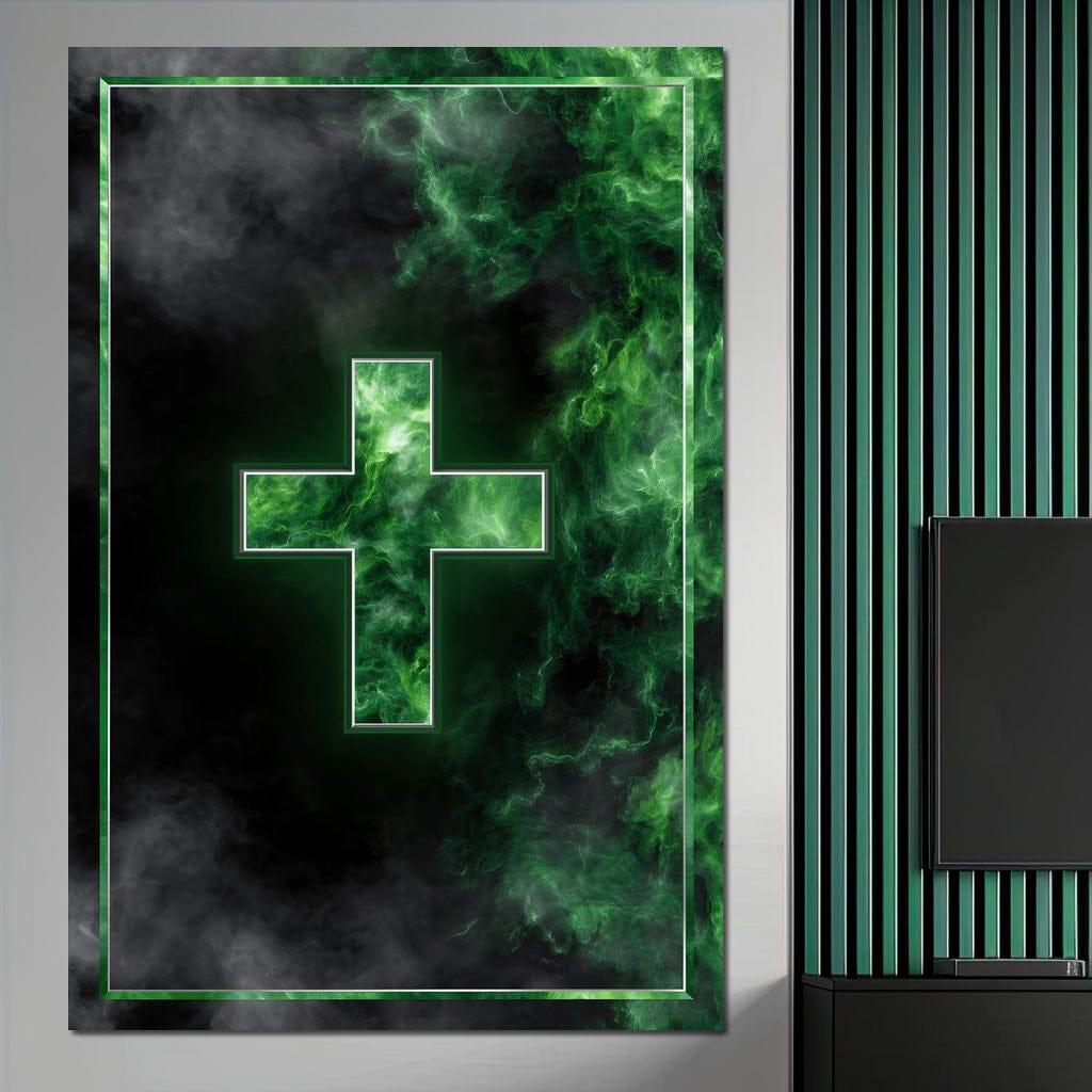 Emerald Smoke Cross Radiance Canvas Wall Art