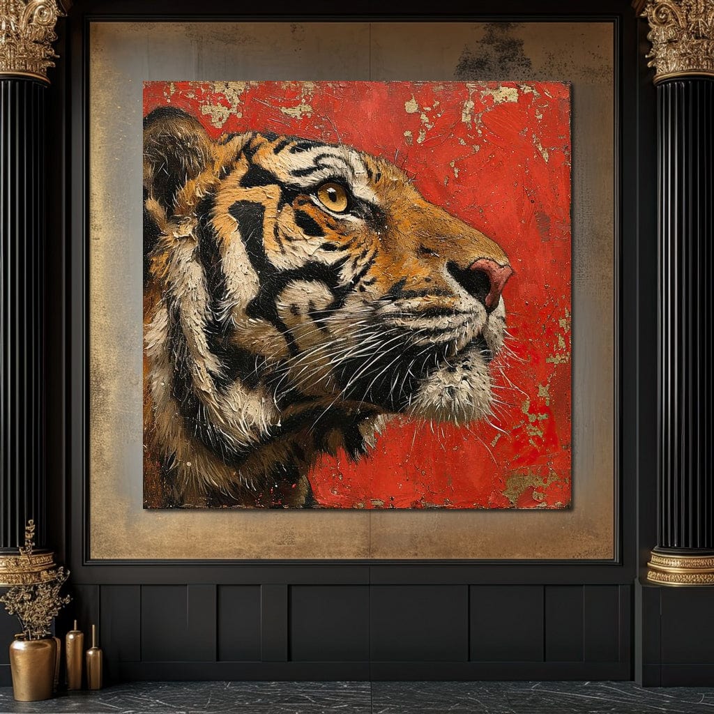 Tiger Gaze in Vermilion Majesty Canvas Wall Art