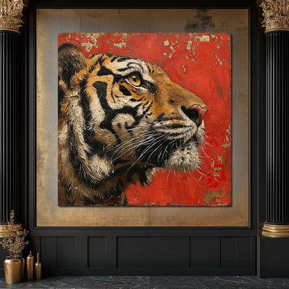 Tiger Gaze in Vermilion Majesty Canvas Wall Art