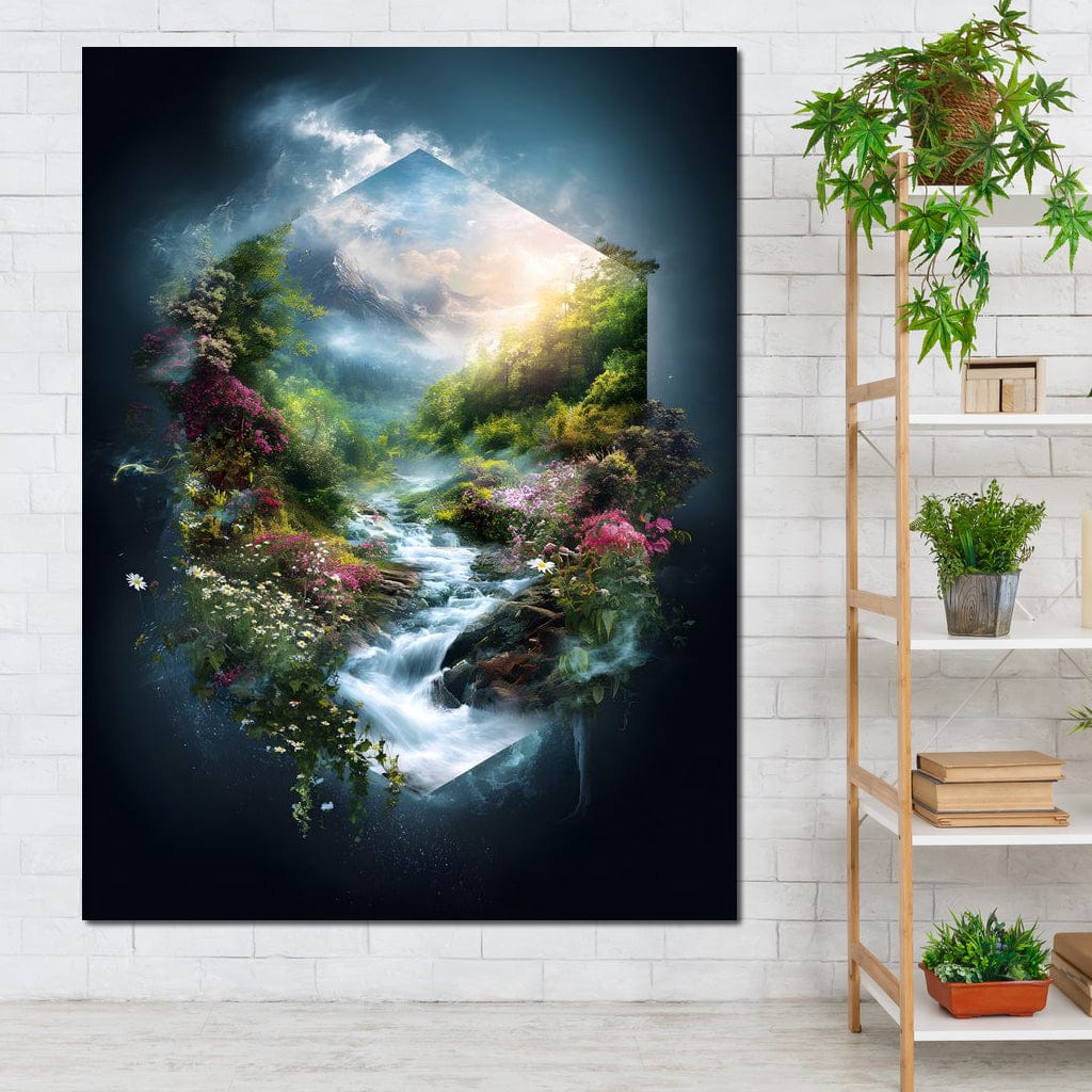 Hexagonal Nature Portal Cascade Canvas Wall Art
