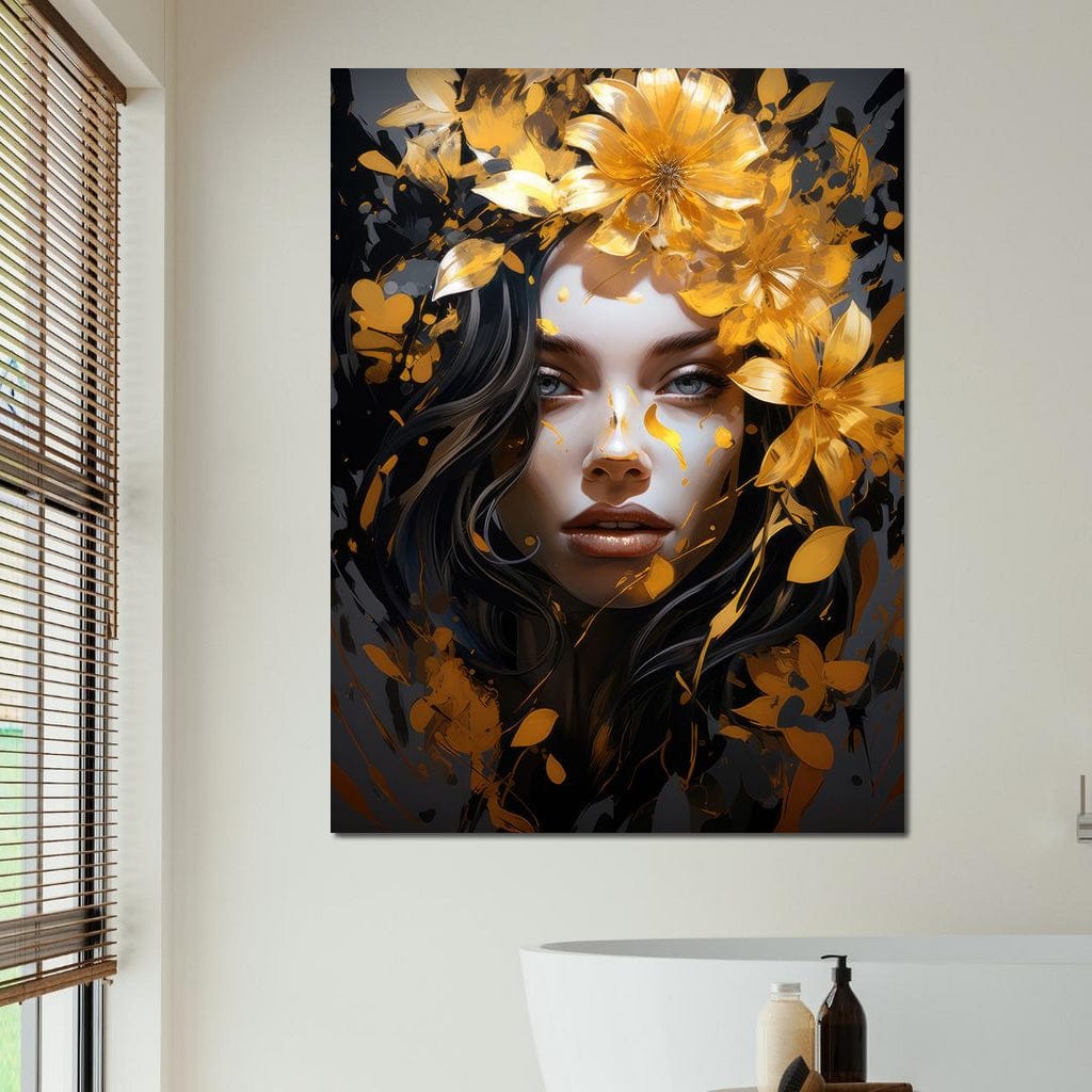 Golden Petal Crown Canvas Wall Art