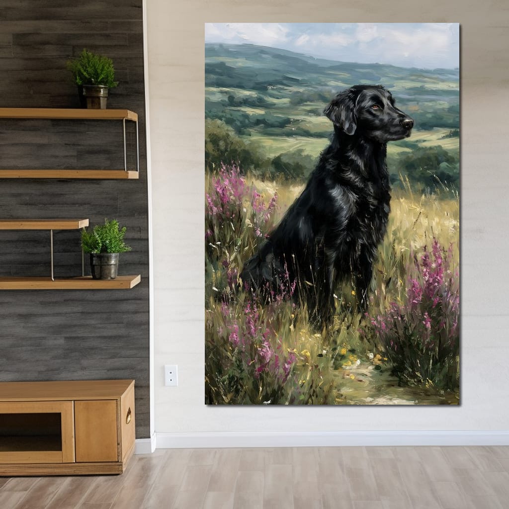 Black Labrador Meadow Sentinel Canvas Wall Art