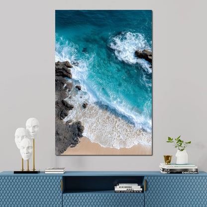 Turquoise Tide on Rock Shore Canvas Wall Art
