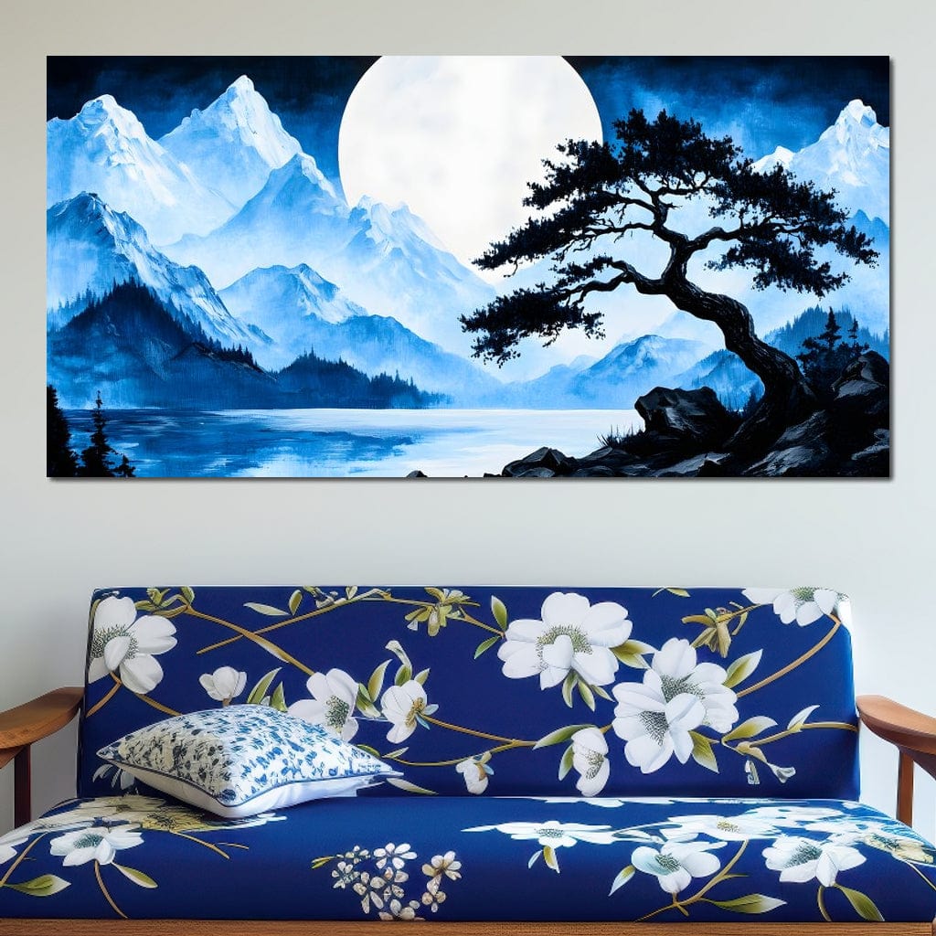Moonlit Tranquil Peakscape Canvas Wall Art