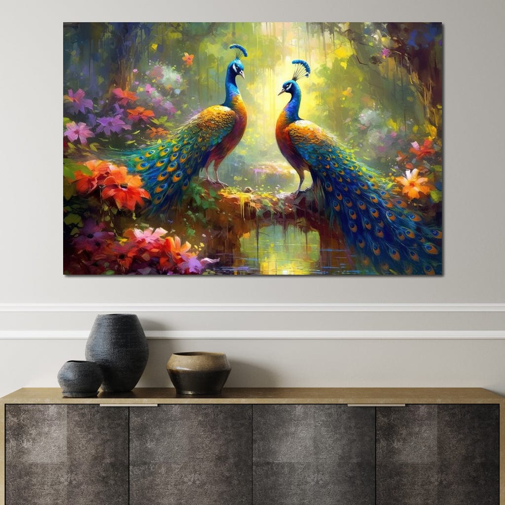Two Peacocks Canvas Wall Art