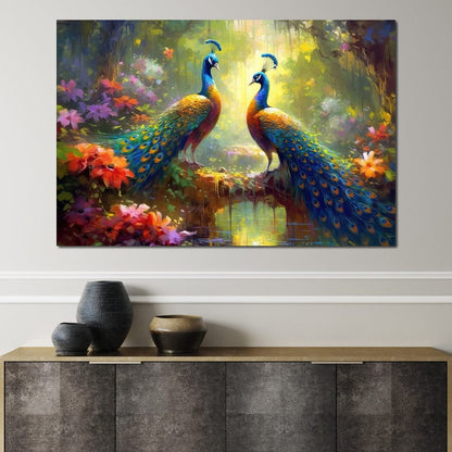 Two Peacocks Canvas Wall Art